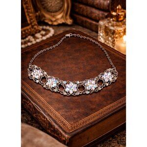 Vintage Mariana Swarovski Crystal Necklace Aurora Borealis Floral Necklace